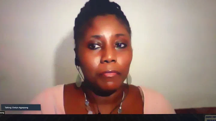 Evelyn Agyepong speaking on the video call about resilience during the pandemic
