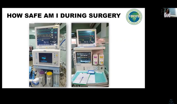 Dr Irene Adorkor Wulff's slide 'How safe am I during surgery', showing two anaesthesia machines with patient monitors