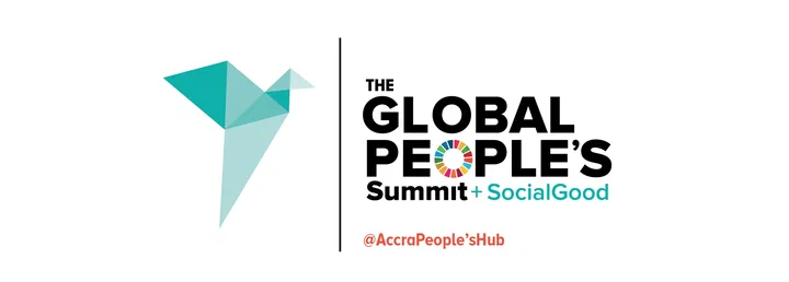 Logo of the Global People's Summit + SocialGood, with the Accra hub's handle @AccraPeople'sHub